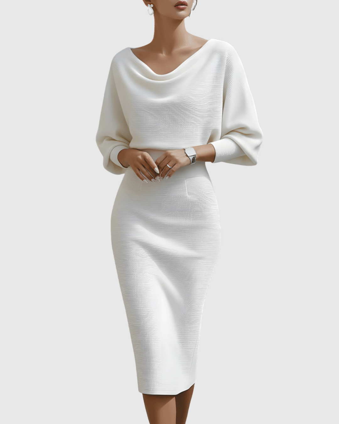 Ismeria | White Draped Batwing Dress