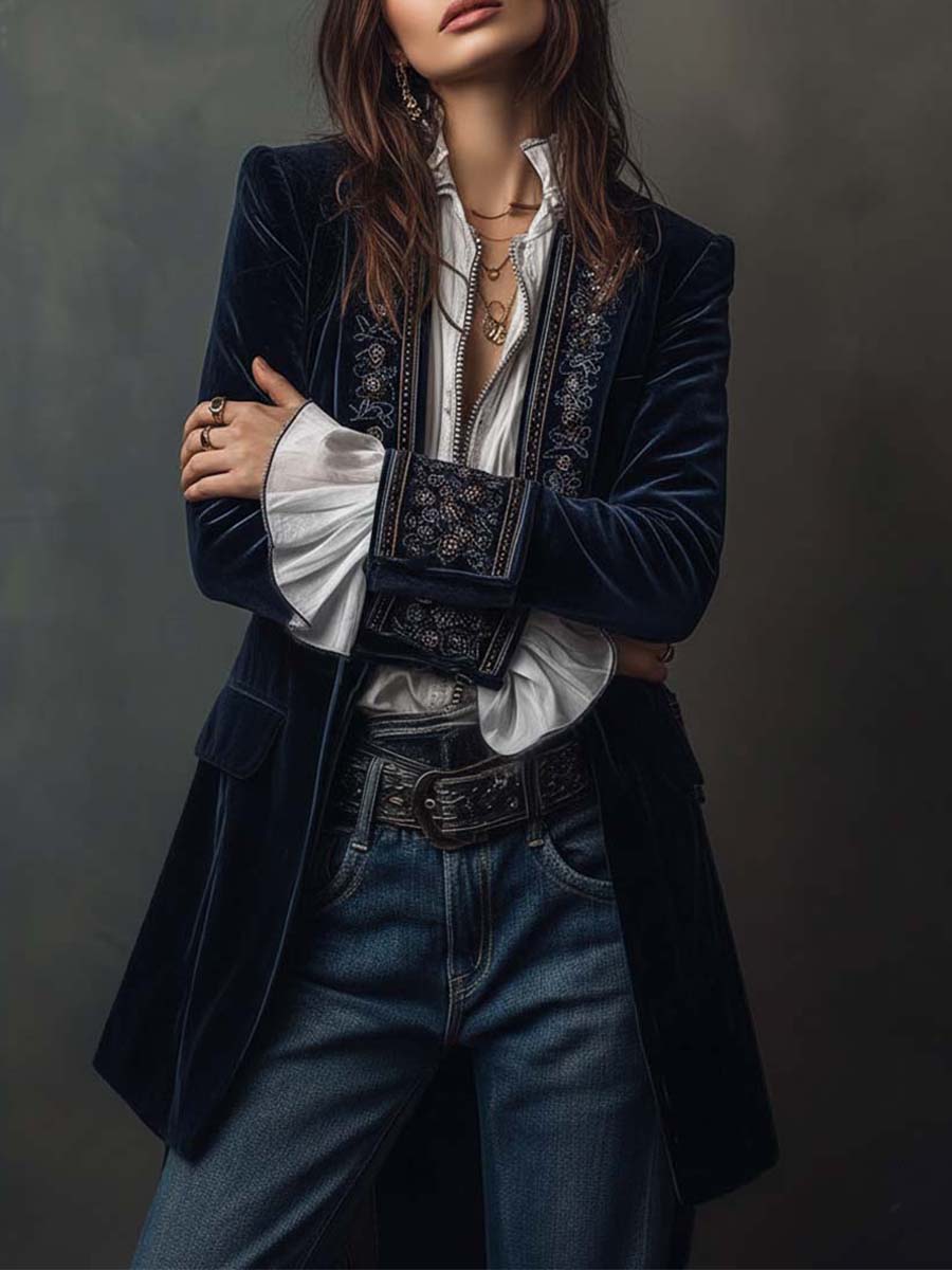Agatha | Elegant Embroidered Velvet Coat
