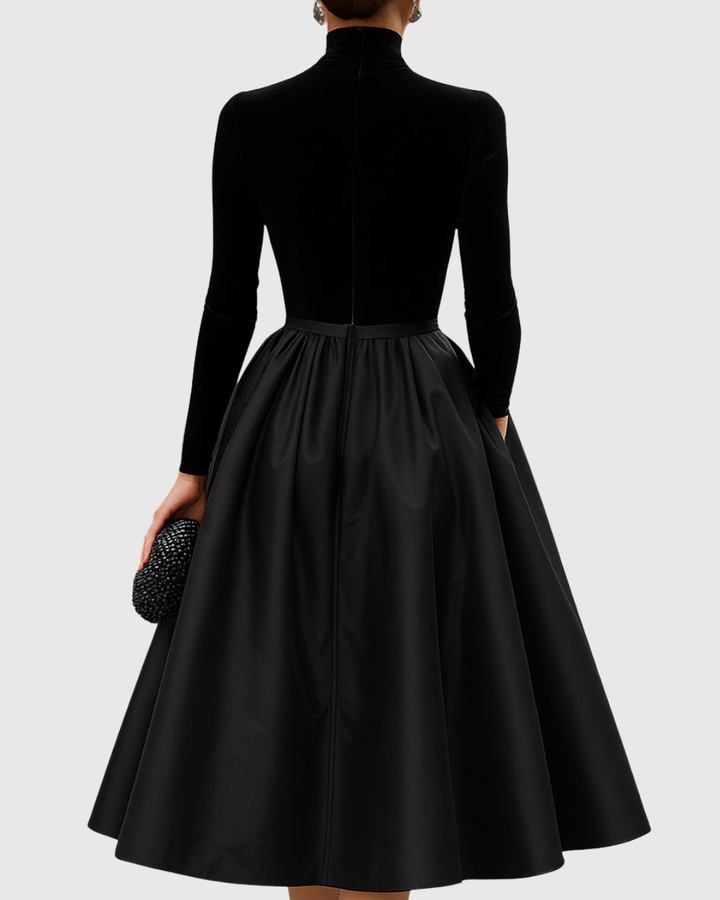 Aradia | Elegant Black Velvet and Satin Dress