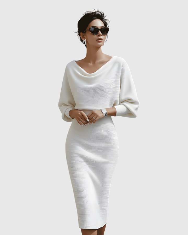 Ismeria | White Draped Batwing Dress