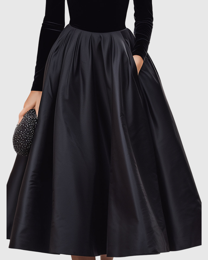 Aradia | Elegant Black Velvet and Satin Dress
