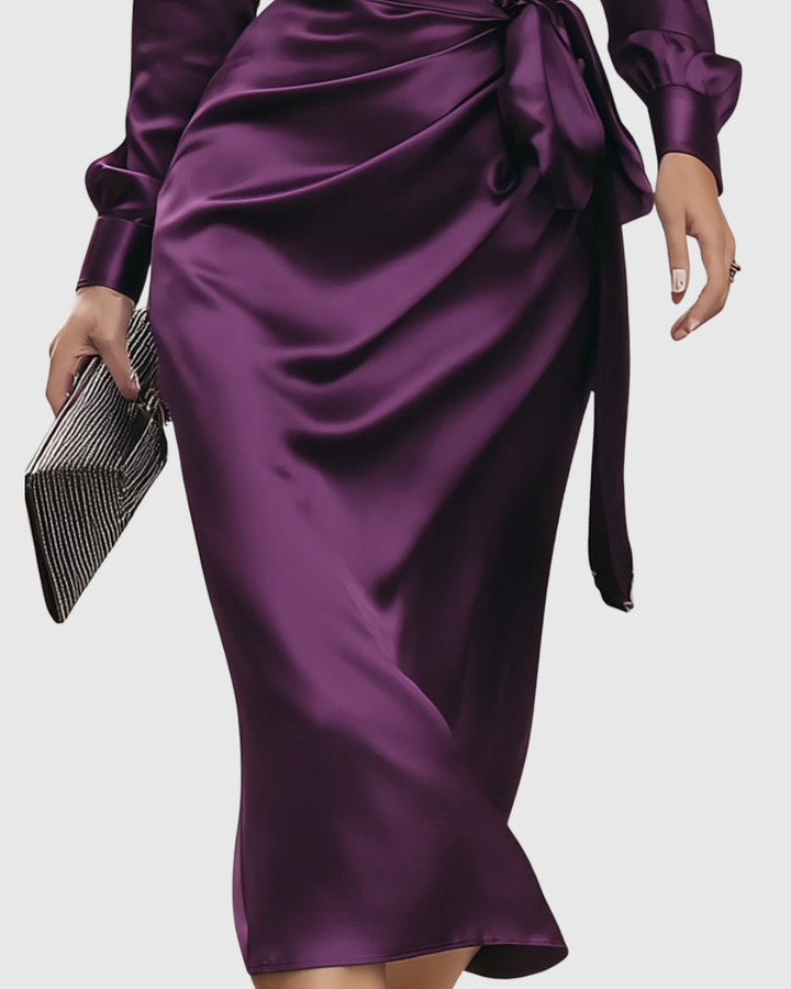 Cerelia | Deep Plum Satin Wrap Dress