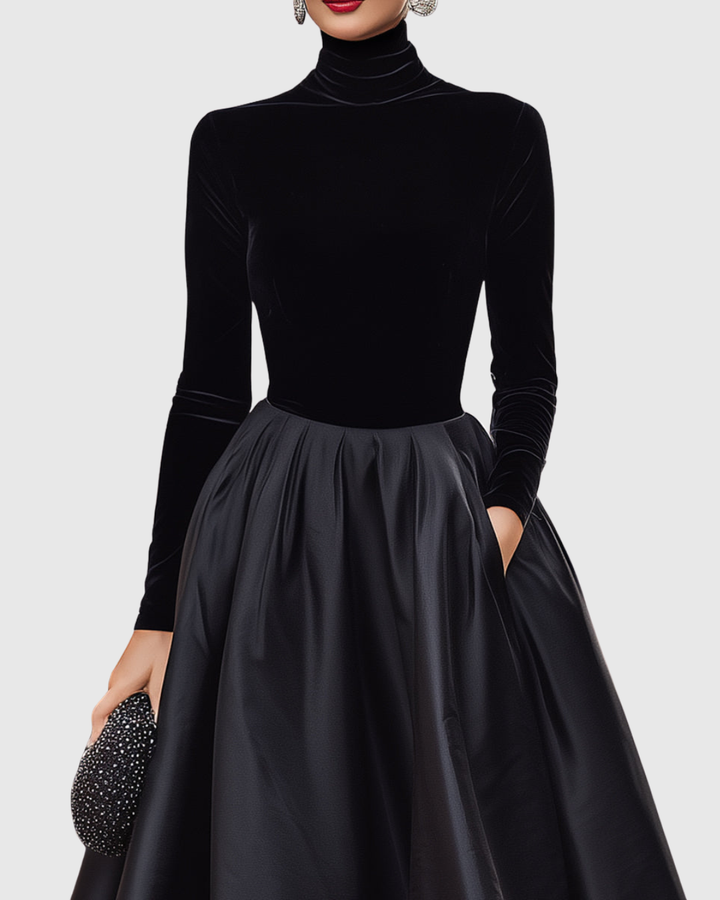 Aradia | Elegant Black Velvet and Satin Dress