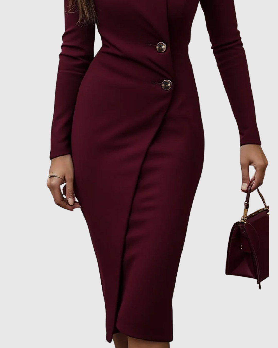 Luned | Burgundy Wrap-Style Buttoned Dress