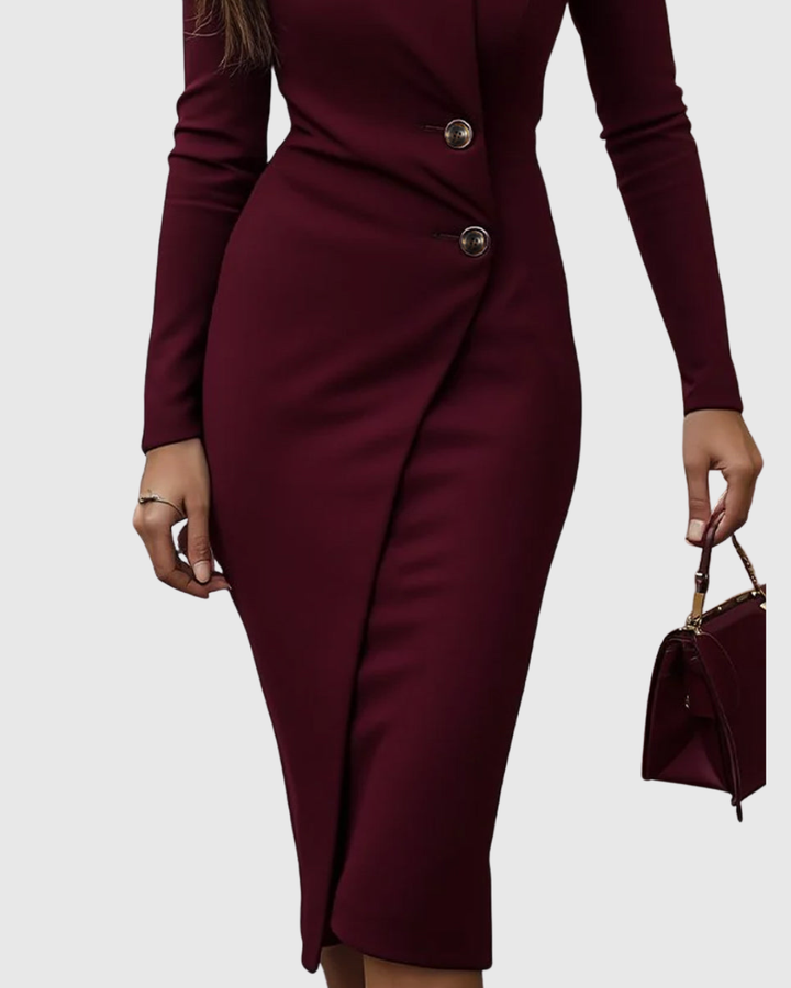 Luned | Burgundy Wrap-Style Buttoned Dress