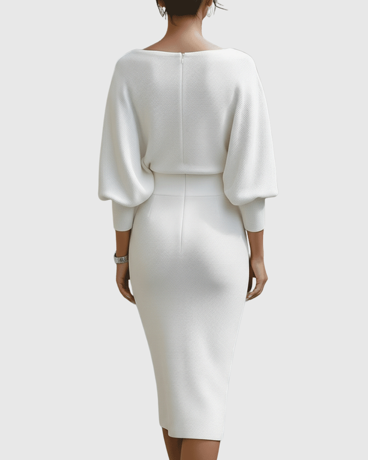 Ismeria | White Draped Batwing Dress
