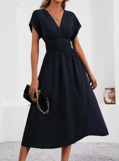 Lucyndra | V-Neck Pleated Waist Dress