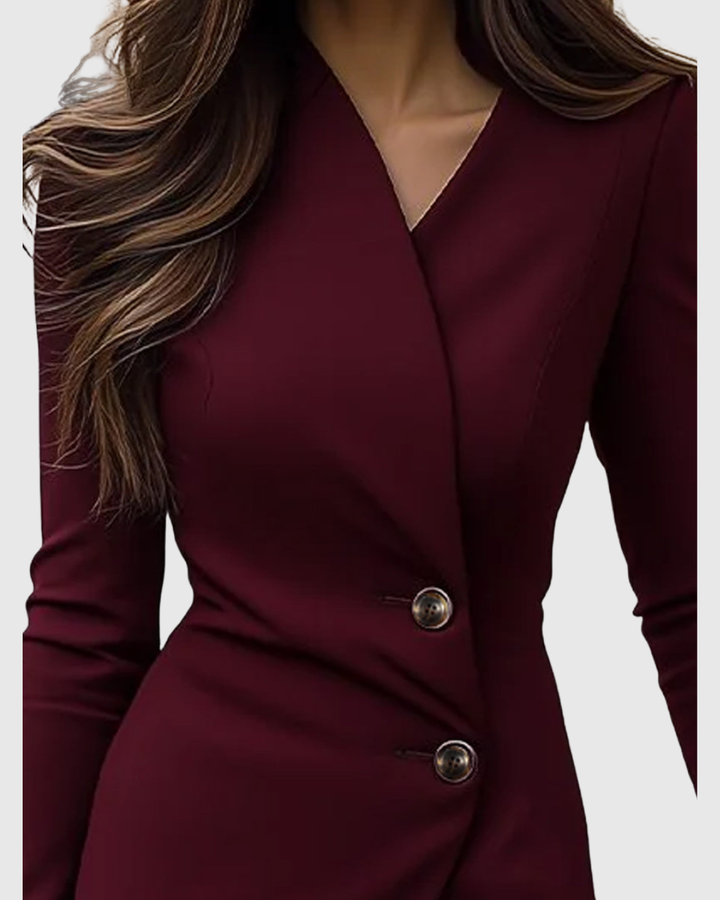 Luned | Burgundy Wrap-Style Buttoned Dress