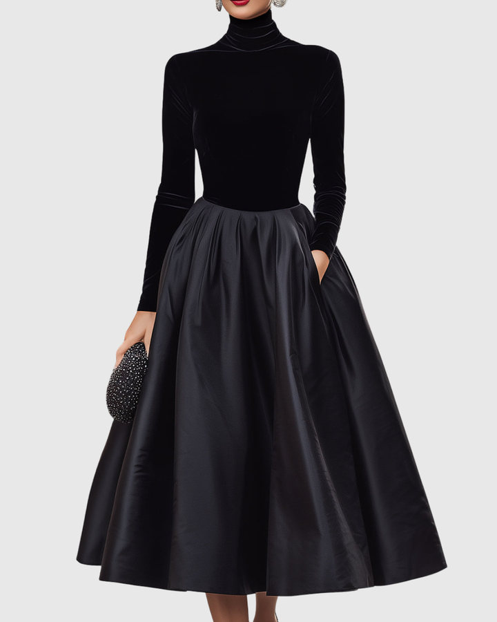 Aradia | Elegant Black Velvet and Satin Dress