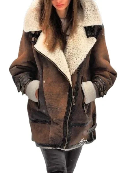 Frauen Herbst Winter Mantel Faux Leder Einfarbig Turndown Kragen Reißverschlüsse Taste Taschen Casual Mode Warme Bequeme Regelmäßige