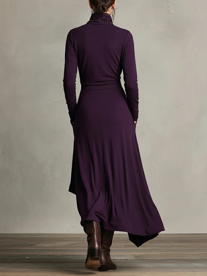 Irene | High-neck Asymmetrical Pleated Dress