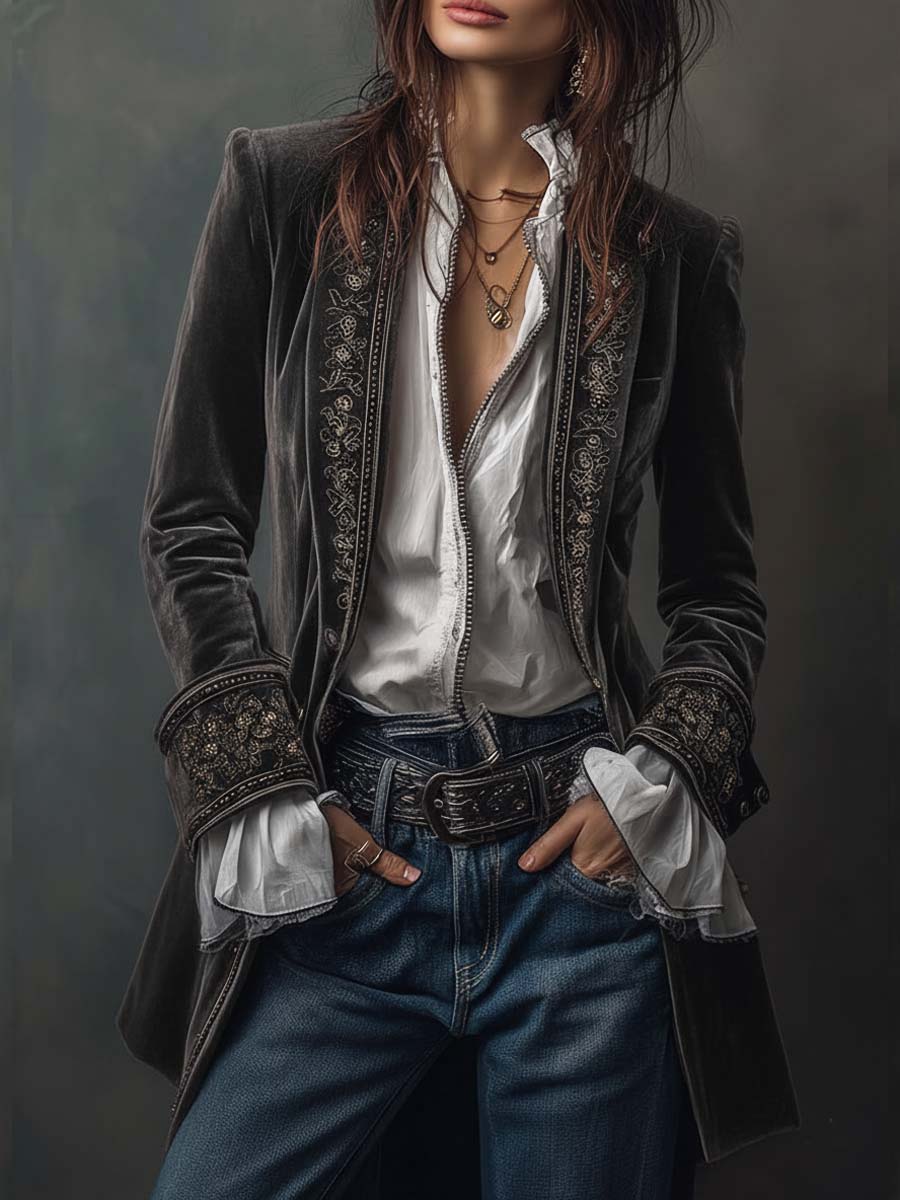 Agatha | Elegant Embroidered Velvet Coat